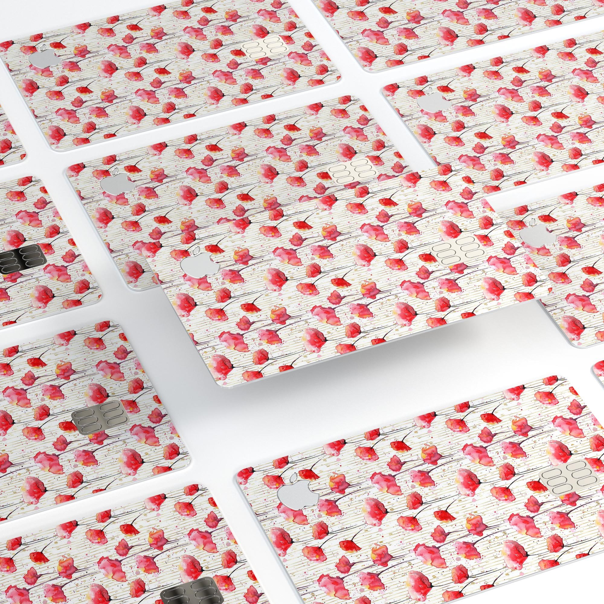 Karamfila Watercolo Poppies V14 decal skin for Apple Card, showcasing vibrant poppy design with premium finish.